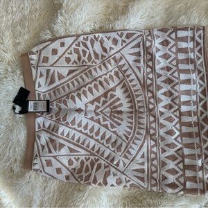 BCBGMaxAzria white and Tan Geometric sequin Pencil Skirt